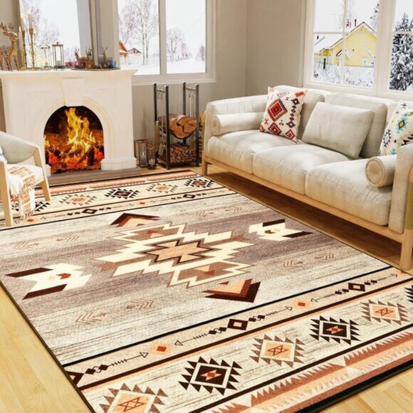 New 3x5 Beige Washable Rug, Non-Slip Aesthetic Carpet for Bedroom & Living Room